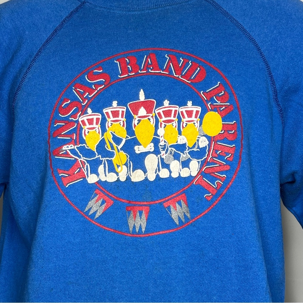 Vtg University of Kansas KU Jayhawks Band Parent Pullover Sweatshirt Crewneck L - Picture 2 of 12